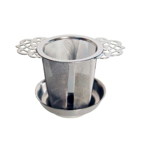Teefilter Edelstahl - Teesieb für losen Tee, für Tasse oder ganze Kanne mit Halter und Abtropfschale