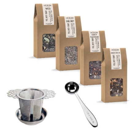 Starterpaket für losen Tee - 4 x 100 Gramm loser Tee mit Teesieb und Messlöffel
