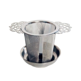 Teefilter Edelstahl - Teesieb loser Tee für Tasse oder ganze Kanne mit Halter und Abtropfschale